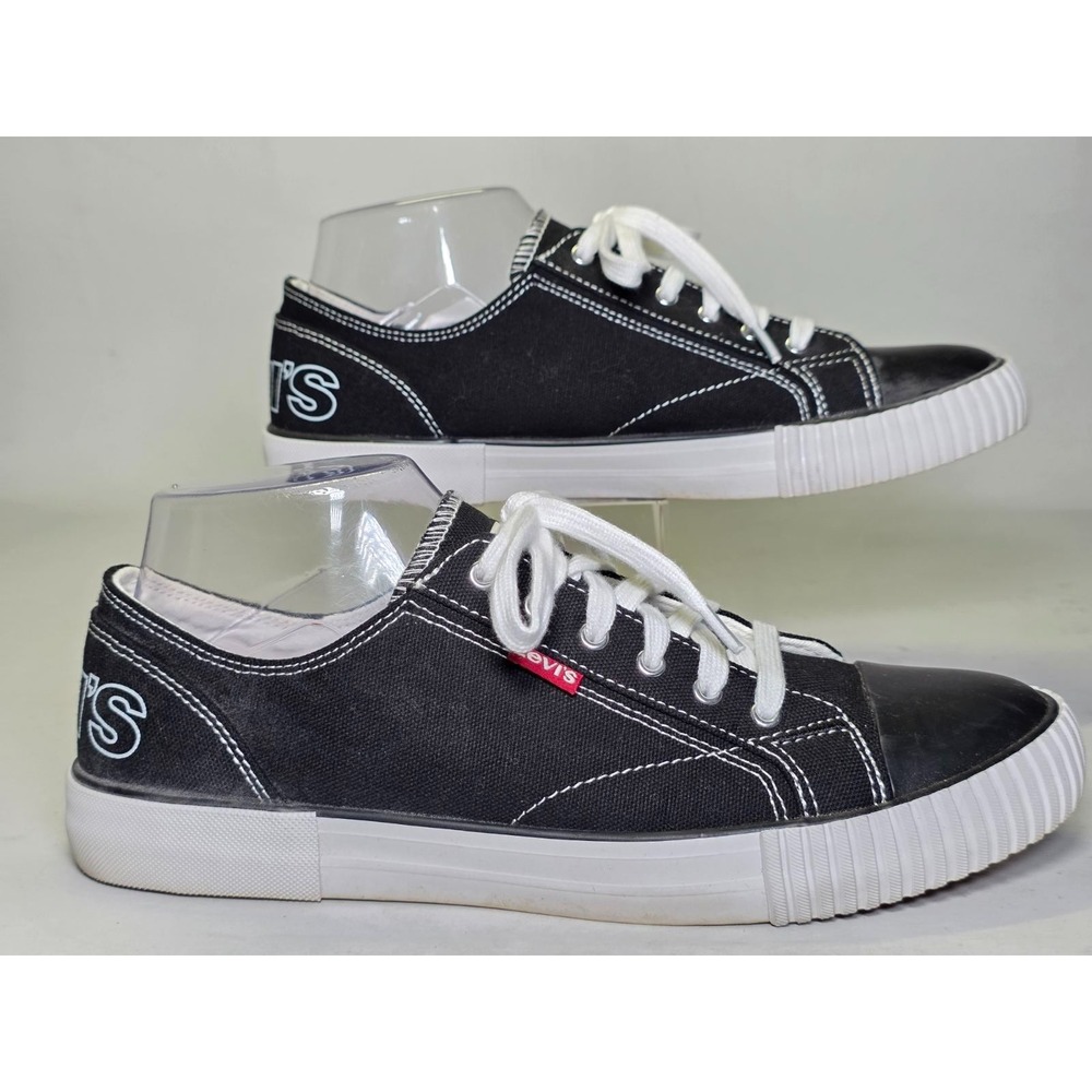 Levi's Anikin‎ Women's Sneakers Size 9 Black White Canvas Low Top Logo Shoes